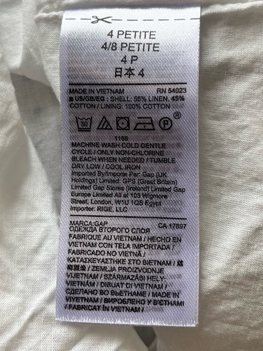 Gap White Grey Navy Floral Linen Blend Button Down Dress Size 4 Petite - Picture 7 of 9
